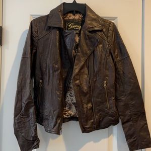 GUESS Asymmetrical Zip Moto Leather Jacket